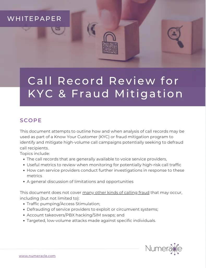 Numeracle's Call Record Review for KYC and Fraud Mitigation whitepaper cover